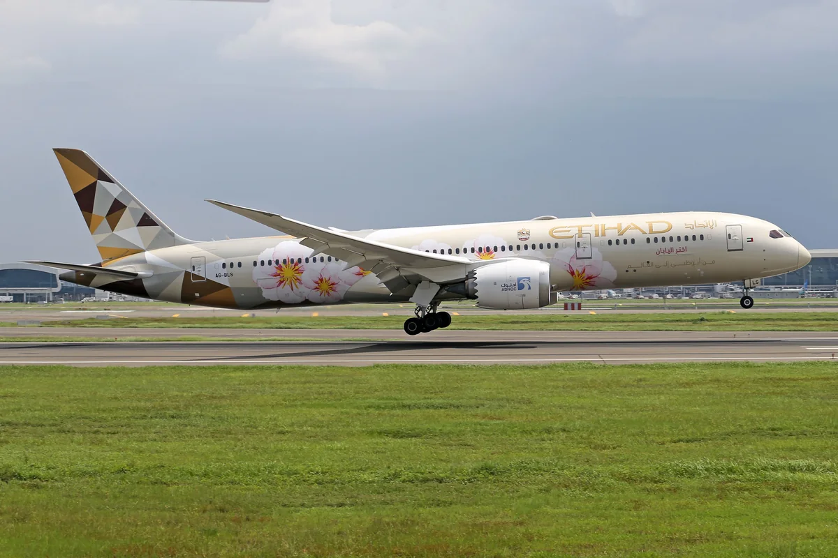 Etihad Airways aircraft departing a runway