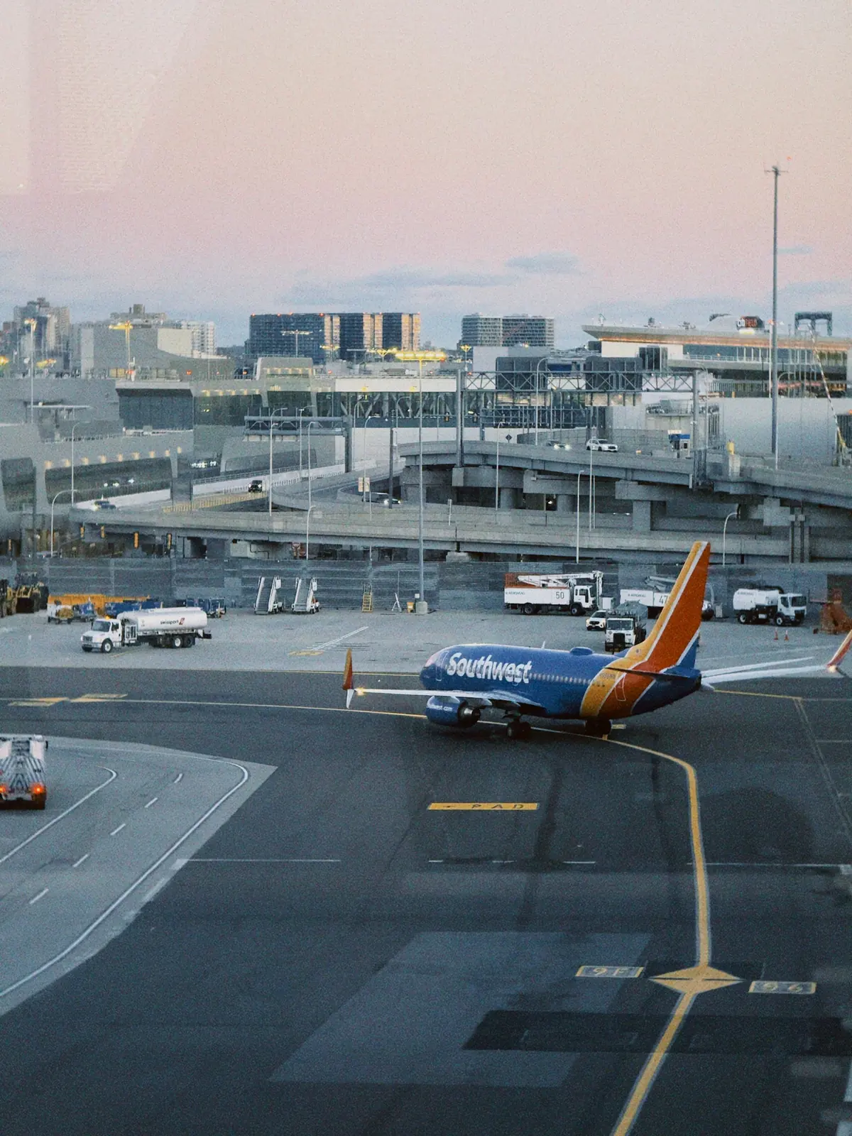 Southwest Airlines aircraft at LaGuardia Airport at sunrise